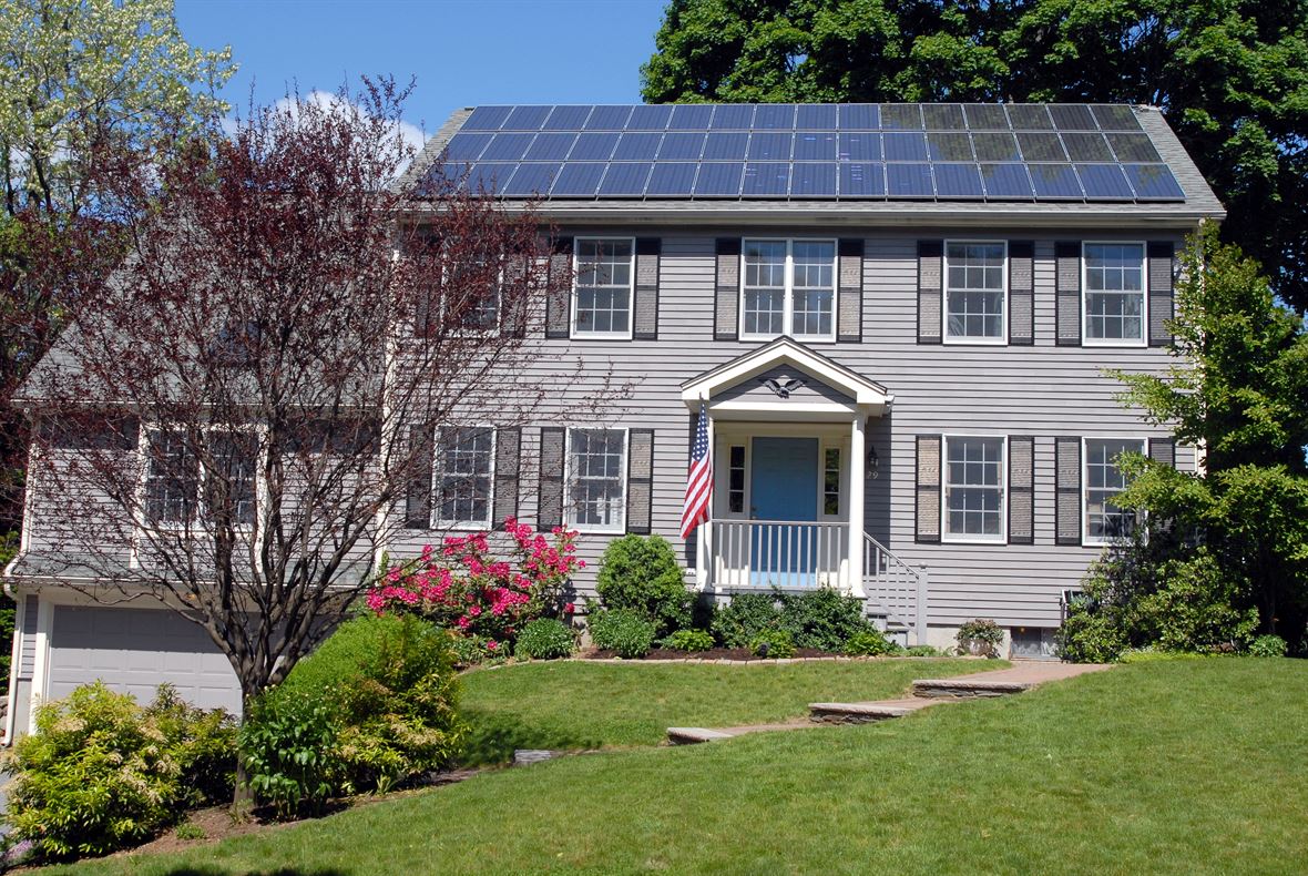 Rooftop solar panel system installed on a house